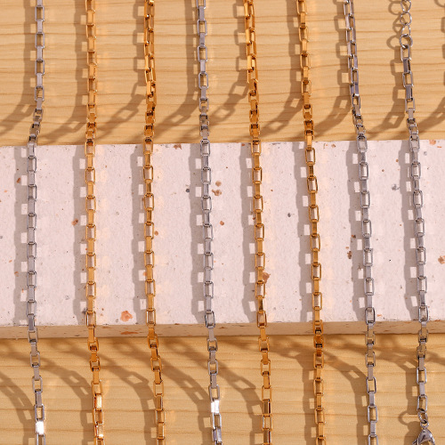 NTSMJ169 18K Gold Plated Stainless Steel Necklace and Bracelet Set for Women Long Box Chain Jewelry