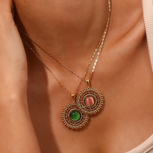 NTSMJ556 Exotic Peacock Feather Pendant Necklace with Natural Stone for Women Unique Jewelry