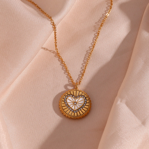 NTSMJ331 Double-Sided Enamel Heart and Polka Dot Coin Pendant Necklace for Women Trendy Collarbone Jewelry