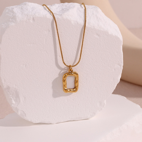 NTSMJ336 Stainless Steel Irregular Shell Pendant Snake Chain Necklace Trendy Jewelry for Women