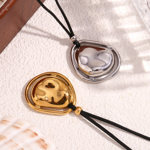 NTSMJ140 18K Gold Plated Stainless Steel Double Layer Meteorite Stone Pendant Necklace for Women