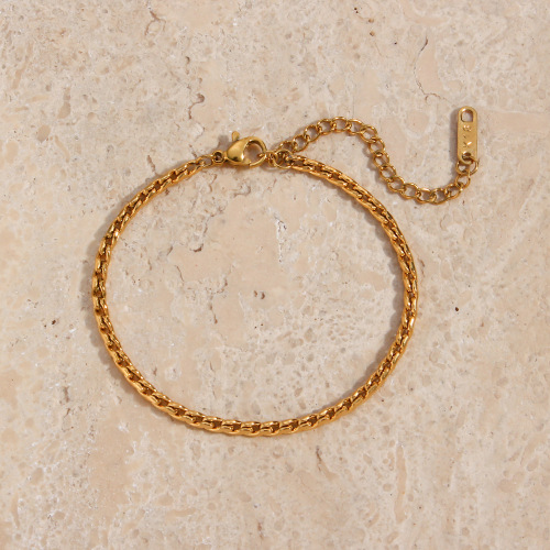 NTSMJ282 18K Gold-Plated Stainless Steel Jewelry Set: Clavicle Chain Braided Rope Necklace and Bracelet for Women