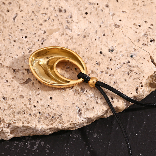 NTSMJ34 18K Gold Plated Stainless Steel Geometric Hollow Micro-Pave Pendant Necklace for Women