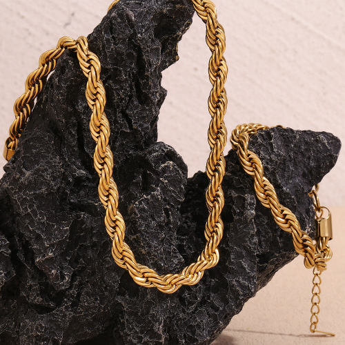 NTSMJ243 Wholesale 18K Gold Plated Stainless Steel Rope Chain Necklace and Bracelet Set for Women Stackable Jewelry
