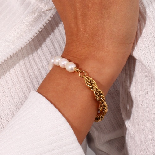 NTSMJ237 Natural Freshwater Pearl Necklace and Bracelet Set for Women Elegant Chain and Choker Jewelry