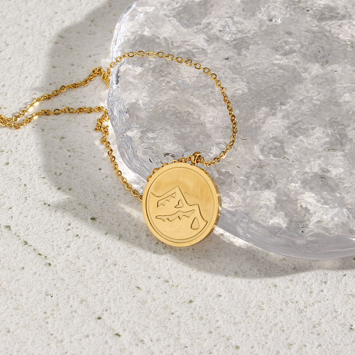 NTSMJ628 18K Gold Plated Stainless Steel Coin Pendant Necklace with Double-Sided Design for Women Trendy Jewelry