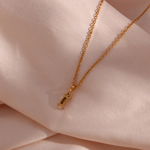 NTSMJ425 Stainless Steel Mini Square Zircon Pendant Necklace Elegant Jewelry for Women