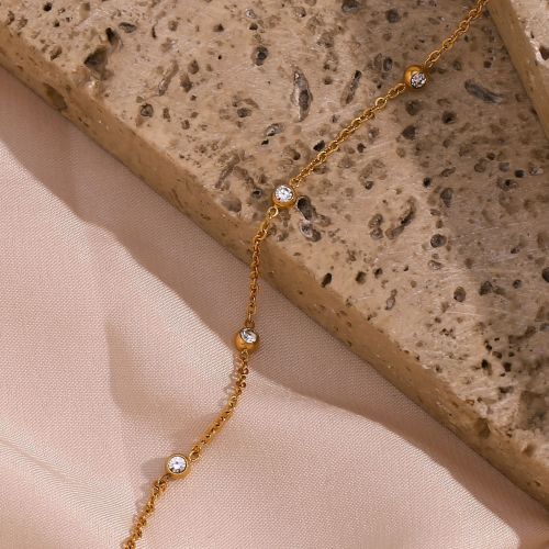 NTSMJ159 Stainless Steel Mini Micro Pave Diamond Ball Bracelet and Fine Chain Necklace for Women Elegant Jewelry Set