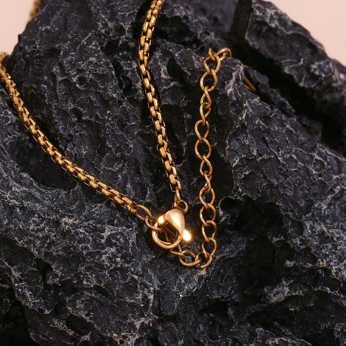 NTSMJ53 18K Gold Plated Square Pearl Chain Necklace with Full Diamond Sitting and Standing Bear Pendant