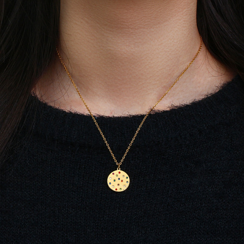 NTSMJ456 Crystal Zircon Round Pendant Sweater Necklace for Women Elegant Long Chain Jewelry