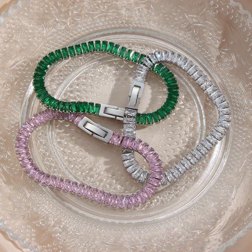 NTSMJ39 18K Gold Plated Stainless Steel Micro-Pave Zirconia Bracelet and Necklace Set for Spring