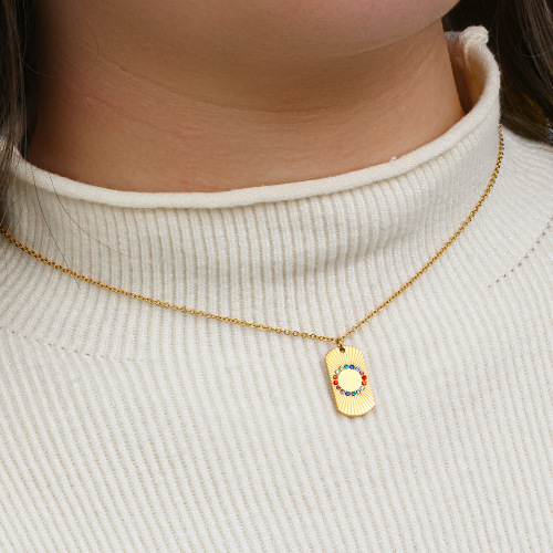 NTSMJ625 18K Gold Plated Stainless Steel Necklace with Zirconia Circle Pendant for Women Elegant Jewelry
