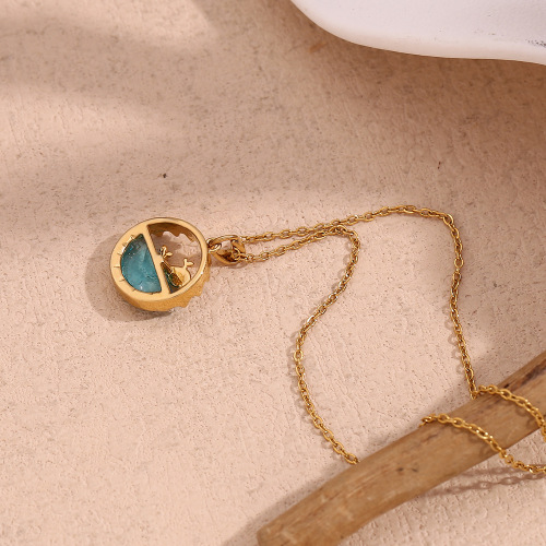 NTSMJ195 18K Gold Plated Stainless Steel Blue Ocean Whale Pendant Necklace for Women Trendy Jewelry