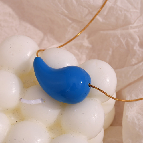 NTSMJ255 18K Gold Plated Hollow Teardrop Pendant Necklace Enamel Stainless Steel Comma and Snake Chain Jewelry