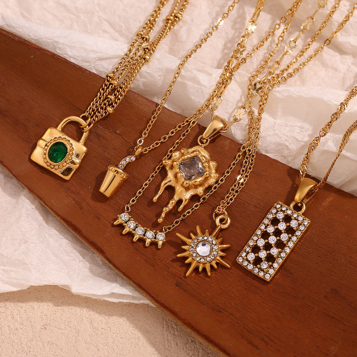 NTSMJ139 18K Gold Plated Stainless Steel Necklace with Colorful Zircon Tassels Wholesale Women's Jewelry