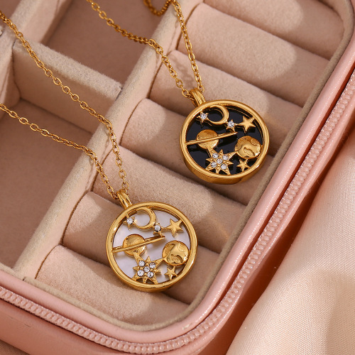NTSMJ86 Stainless Steel Moon Earth Star and Shell Coin Pendant Necklace Unique Celestial Jewelry for Women