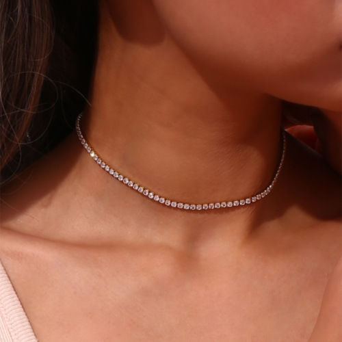 NTSMJ156 18K Gold Plated Copper Chain Necklace with Micro Pave Zirconia for Women Elegant Collarbone Jewelry