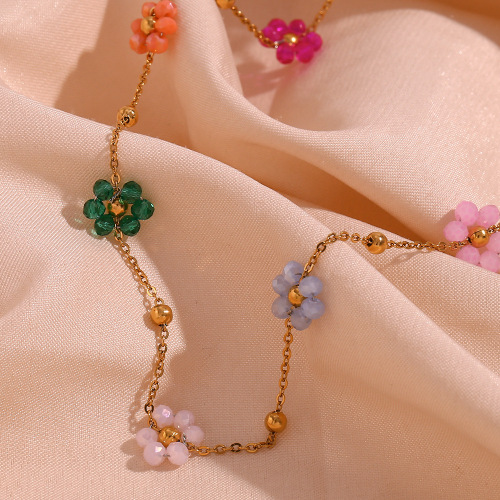 NTSMJ74 Cute Flower Bracelet Colorful Beaded Necklace and Waist Chain for Women Trendy Jewelry Set