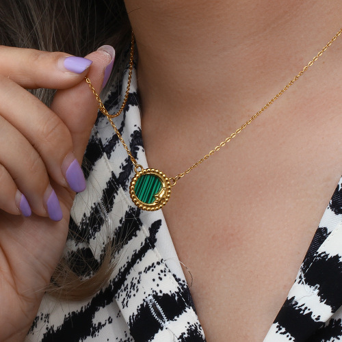 NTSMJ466 Heart-Shaped Mirror Moon White Shell Pendant Necklace with Striped Acrylic Unique Jewelry for Women