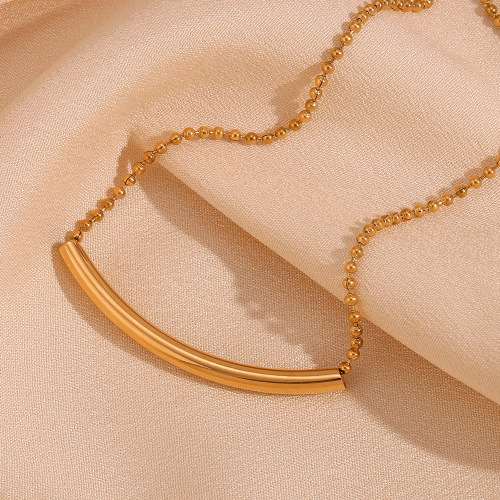 NTSMJ309 18K Gold-Plated Stainless Steel Geometric Smile Pendant Necklace for Women