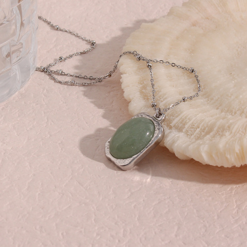 NTSMJ582 Women's Oval Natural Stone Pendant Necklace Long Sweater Chain Jewelry