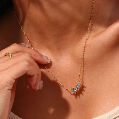 NTSMJ352 Stainless Steel Five Marquise Leaf Pendants Necklace for Women Trendy Jewelry