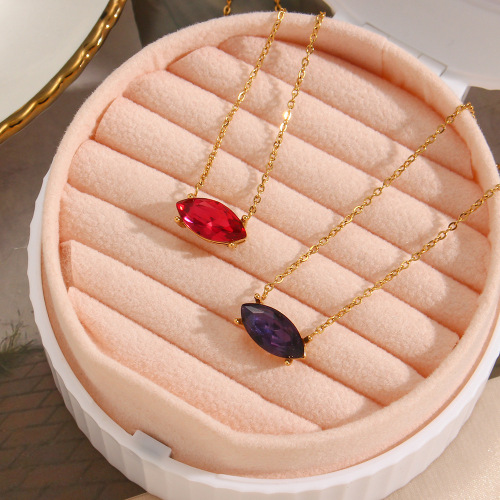 NTSMJ451 18K Gold Plated Stainless Steel Marquise Zircon Pendant Necklace for Women Elegant Jewelry