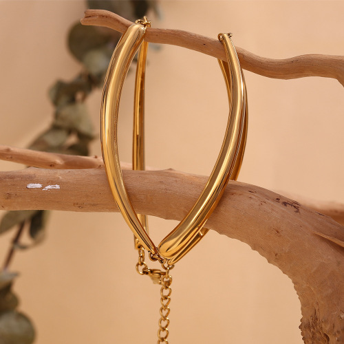 NTSMJ405 18K Gold Plated Stainless Steel Hip Hop Punk Bamboo Chain Necklace for Women