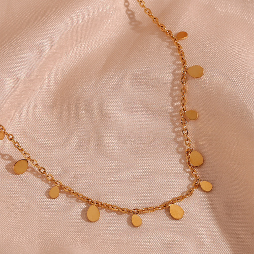 NTSMJ449 18K Gold Plated Stainless Steel Teardrop Pendant Necklace for Women Elegant Fine Chain Jewelry