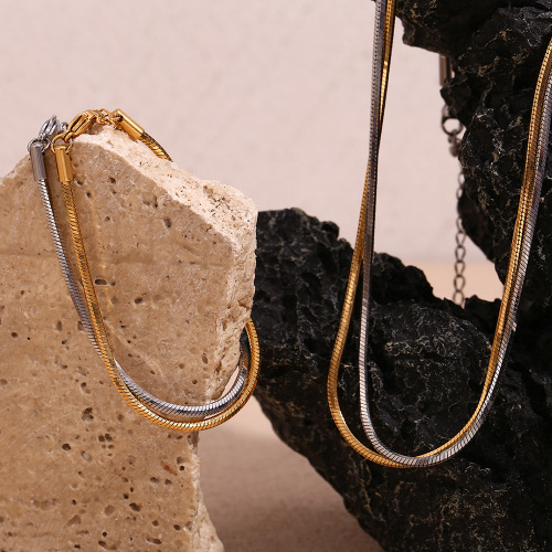 NTSMJ79 18K Gold Plated Stainless Steel Hexagonal Snake Chain Bracelet for Women Trendy Jewelry