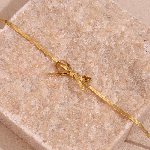 NTSMJ72 18K Gold Plated Stainless Steel Bowknot Pendant Necklace on Blade Chain Stylish Jewelry for Women