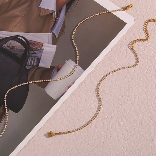 NTSMJ5 Stainless Steel 2mm Zircon Chain Necklace for Women 40cm Bracelet Jewelry