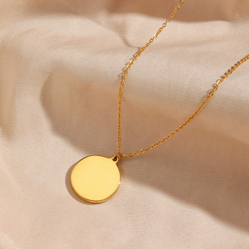 NTSMJ125 18K Gold Plated Stainless Steel Round Coin Necklace with Wave Embossed Design for Women Wholesale