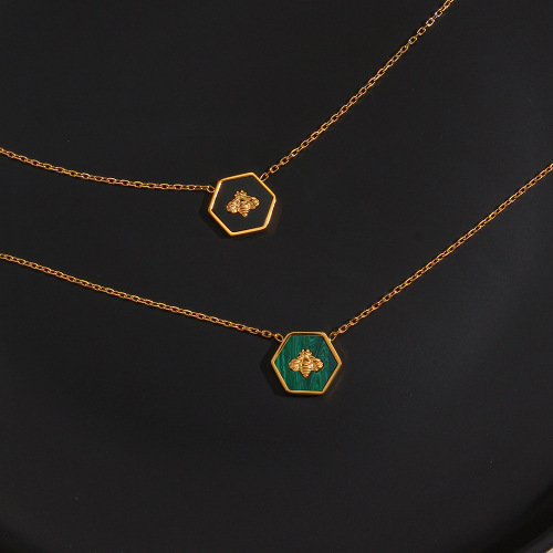 NTSMJ261 Stainless Steel Pentagonal Bee Pendant Necklace Unique Geometric Jewelry for Women