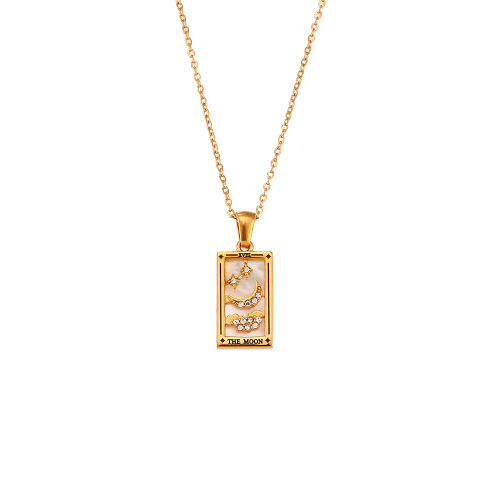 NTSMJ1 Stainless Steel Zircon Tarot Card Necklace Rectangular Pendant Jewelry for Women