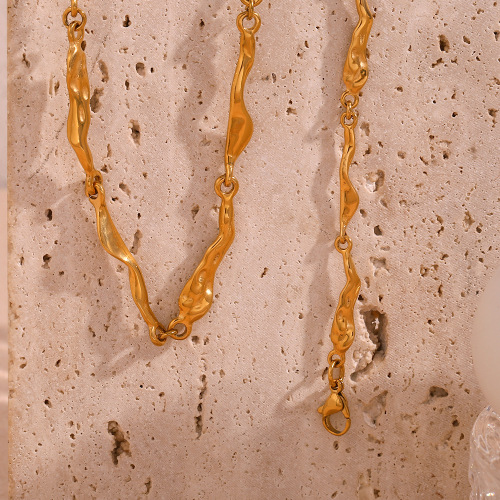 NTSMJ210 18K Gold Plated Stainless Steel Irregular Liquid Handmade Chain Bracelet and Necklace Set for Women Trendy Jewelry