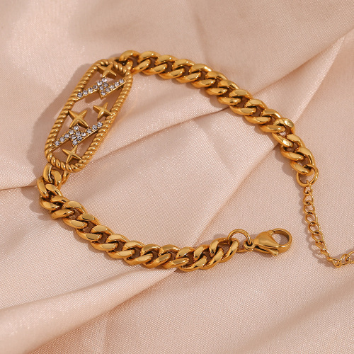 NTSMJ330 Twist Pattern Bracelet with Cubic Zirconia Lightning and Star Cutout Pendant on Cuban Chain Necklace Trendy Jewelry