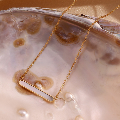 NTSMJ118 18K Gold Plated Stainless Steel Bar Shell Pendant Necklace for Women