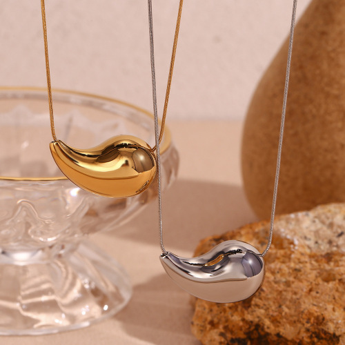 NTSMJ153 18K Gold Plated Stainless Steel Hollow Teardrop Pendant Snake Chain Necklace for Women