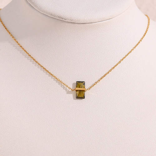 NTSMJ393 Emerald Green Drop Earrings and Geometric Rectangle Zircon Pendant Necklace for Women Stainless Steel Jewelry