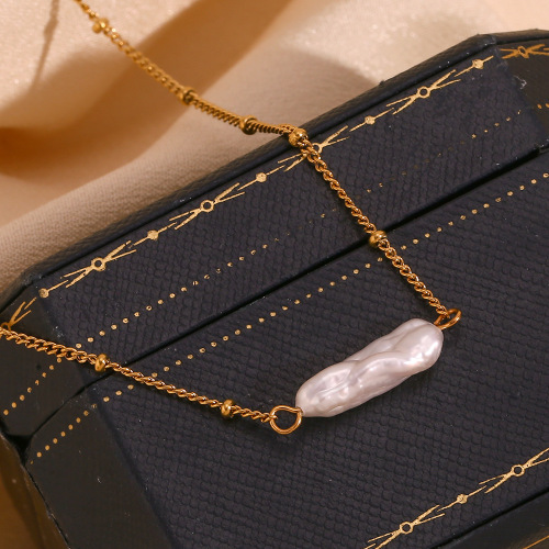 NTSMJ135 18K Gold Plated Stainless Steel Bracelet Set with Baroque Pearl Pendant Necklace