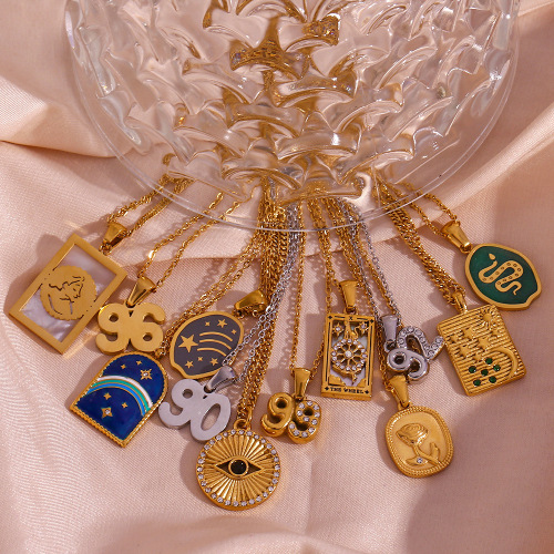 NTSMJ216 18K Gold Plated Stainless Steel Micro Pave Oil Drop Pendant Necklace Set for Women Trendy Jewelry