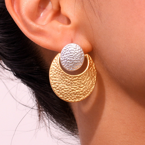 ETSMJ483 18K Gold Plated Stainless Steel Geometric Multicolor Hammered Earrings Women's Fashion Jewelry