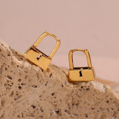 ETSMJ410 18K Gold Plated Stainless Steel U-Lock Hoop Earrings Women's Fashion Jewelry