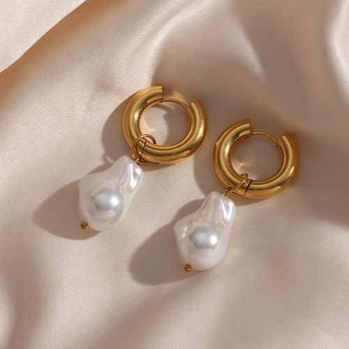 ETSMJ196 18K Gold Plated Stainless Steel Baroque Pearl Hoop Earrings Women's Fashion Jewelry Wholesale