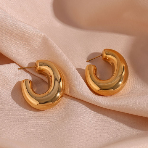 ETSMJ91 18K Gold Plated Stainless Steel Hollow Hoop Earrings Fashionable Jewelry for Women