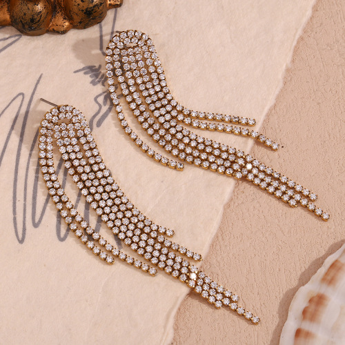 ETSMJ255 18K Gold Plated Micro Pave Zircon Tassel Evening Earrings Women's Fashion Jewelry