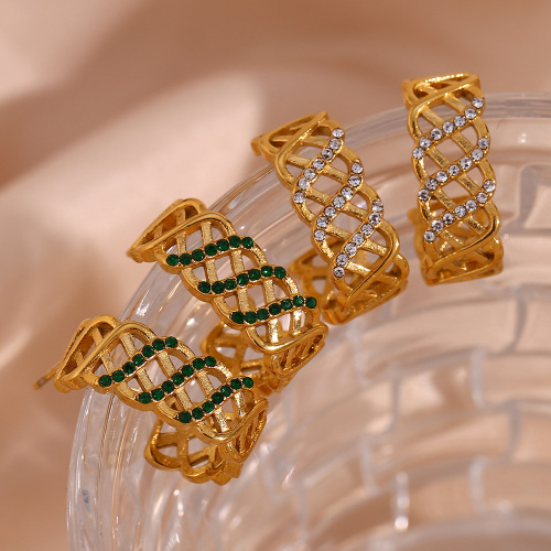 ETSMJ533 Stainless Steel Wide C-Shaped Hollow Mesh Hoop Earrings Women's Fashion Jewelry