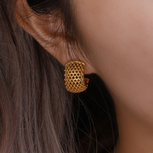 ETSMJ595 18K Gold Plated Stainless Steel Mesh Wrapped Chunky Hoop Earrings Women's Fashion Jewelry