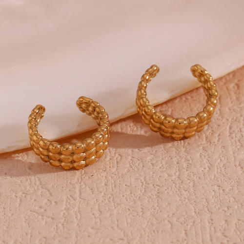 ETSMJ879 18K Gold Plated Stainless Steel Triple Row Bead C-Shaped Ear Cuffs Women's Fashion Jewelry